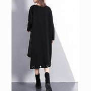 2019 black cotton blended oversize traveling dress two pieces asymmetric New O neck midi dress - SooLinen