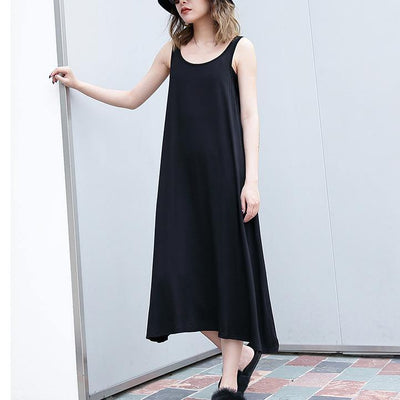 2019 black long cotton dress trendy plus size sleeveless caftans Elegant wild dress - SooLinen