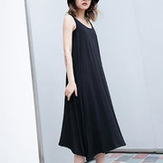 2019 black long cotton dress trendy plus size sleeveless caftans Elegant wild dress - SooLinen