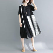 2019 black natural cotton dress casual casual dress fine short sleeve o neck cotton dress - SooLinen