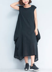 2024 black natural cotton polyester dress oversize sleeveless traveling dress Elegant kaftans