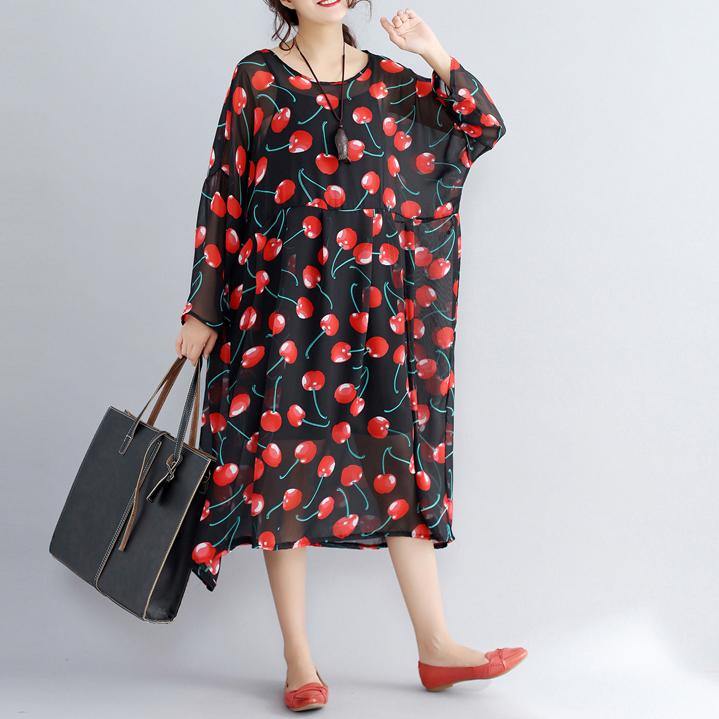 2019 black prints long chiffon dresses plus size clothing two pieces long dresses and cotton sleeveless dresses - SooLinen