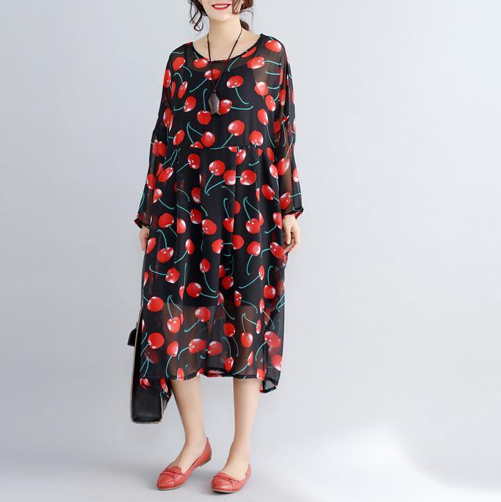 2019 black prints long chiffon dresses plus size clothing two pieces long dresses and cotton sleeveless dresses - SooLinen