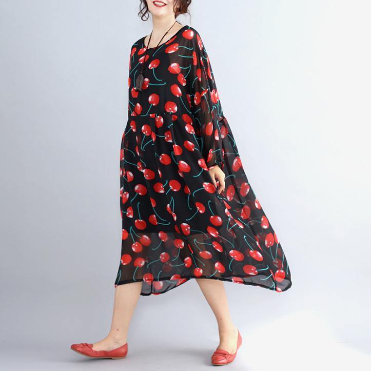 2019 black prints long chiffon dresses plus size clothing two pieces long dresses and cotton sleeveless dresses - SooLinen