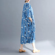 2019 floral long cotton dresses plus size Batwing Sleeve long cotton dresses Elegant o neck cotton dress - SooLinen