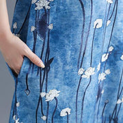 2019 floral long cotton dresses plus size Batwing Sleeve long cotton dresses Elegant o neck cotton dress - SooLinen