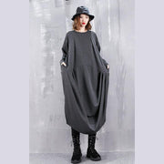 2019 gray dresses plus size o neck gown fine Cinched side open kaftans - SooLinen