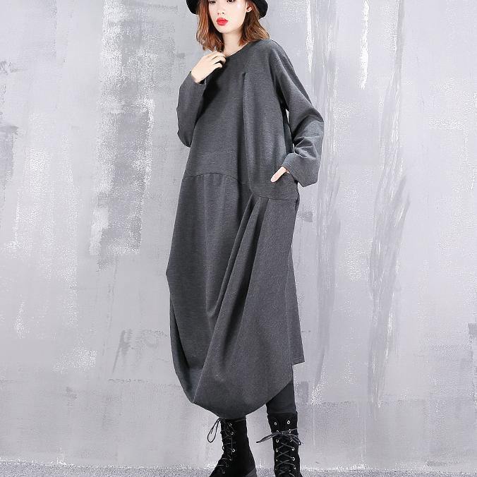 2019 gray dresses plus size o neck gown fine Cinched side open kaftans - SooLinen