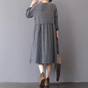 2018 gray prints natural cotton dress Loose fitting patchwork traveling clothing 2018 o neck autumn dress - SooLinen