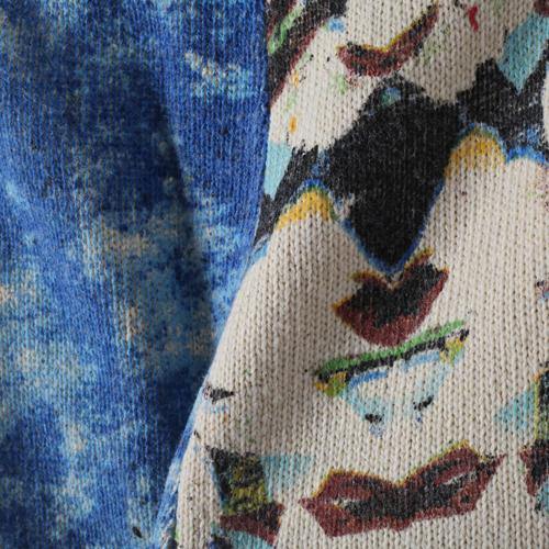 2018 new spring two pieces blue prints knit sweater and casual patchwork floral pants - SooLinen