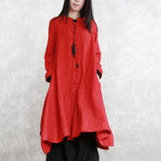 2018 red coats oversize Stand Jacquard maxi coat Fashion long sleeve pockets long coat - SooLinen