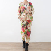 2018 spring new roses prints cute sweater and knit harem pants casual two pieces - SooLinen