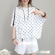 2018 white cotton tops plus size shirts Fine batwing sleeve dotted cotton tops - SooLinen