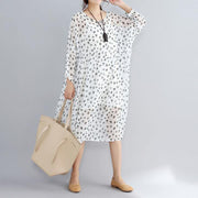 2018 white prints natural chiffon dress oversized long sleeve two pieces chiffon dress - SooLinen