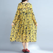 2018 yellow floral natural chiffon dress  Loose fitting o neck traveling dress - SooLinen