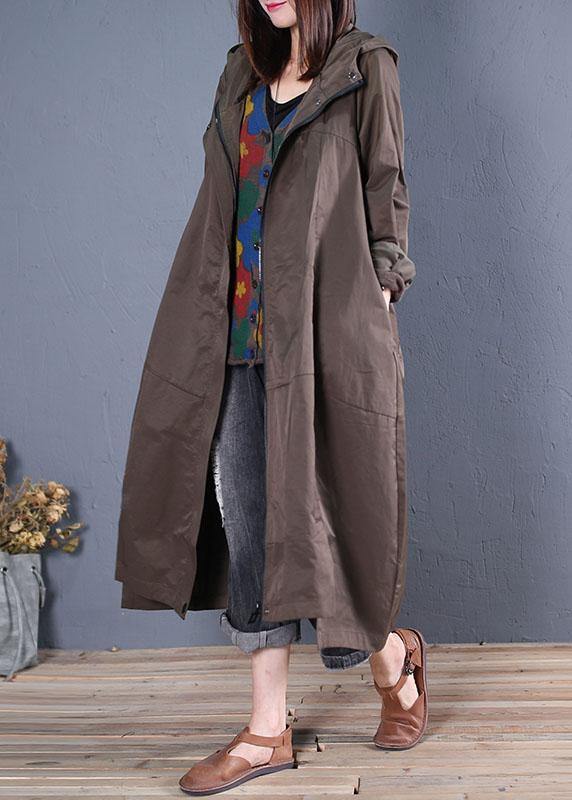 2019 army green overcoat trendy plus size zippered long coat fall - SooLinen