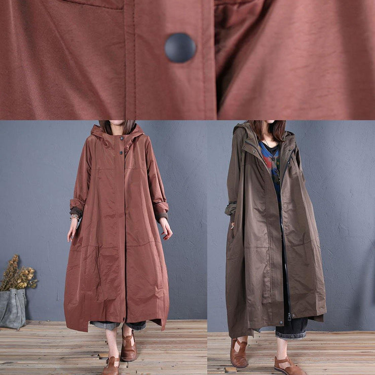 2019 army green overcoat trendy plus size zippered long coat fall - SooLinen