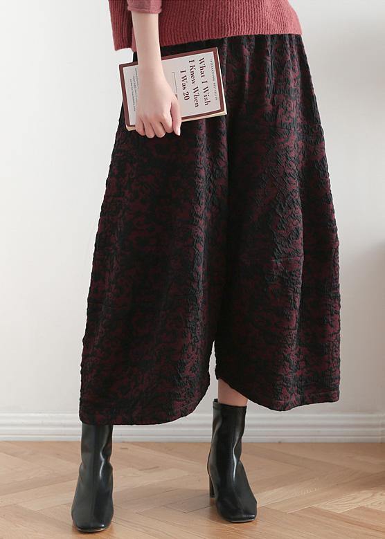 2019 autumn and winter literary wide leg pants large size jacquard retro nine points red pants - SooLinen