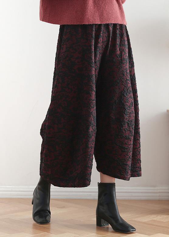 2019 autumn and winter literary wide leg pants large size jacquard retro nine points red pants - SooLinen