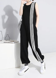 2019 black fashion cotton linen sleeveless tops casual jumpsuit pants - SooLinen