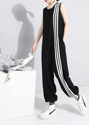 2019 black fashion cotton linen sleeveless tops casual jumpsuit pants - SooLinen