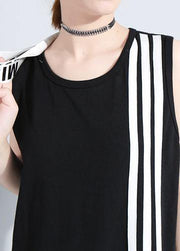 2019 black fashion cotton linen sleeveless tops casual jumpsuit pants - SooLinen