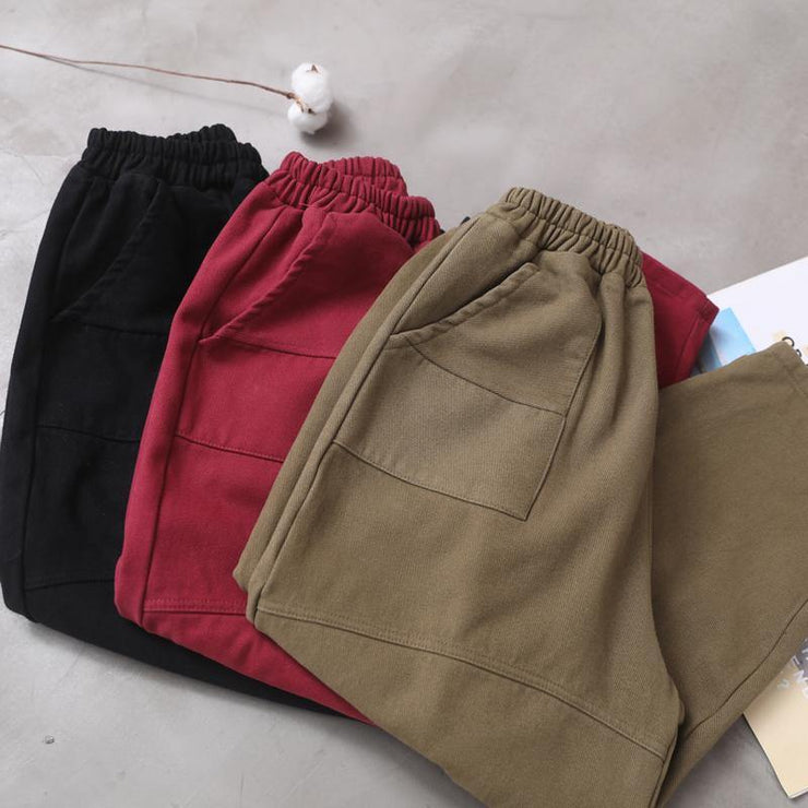 2019 black loose cotton pants elastic waist casual harem pants - SooLinen