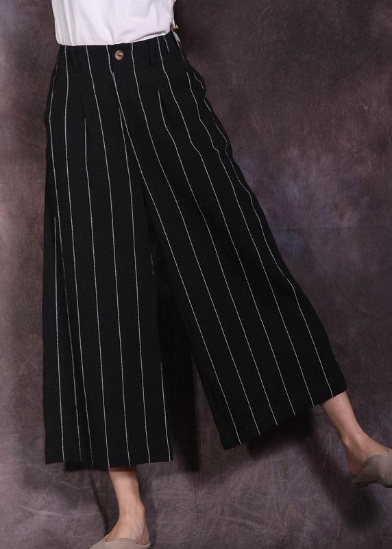 2019 black striped linen pant loose women cuop pants - SooLinen