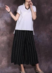 2019 black striped linen pant loose women cuop pants - SooLinen