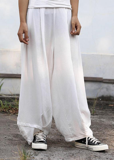 2019 fall women silk linen pants plus size white wide leg pants - SooLinen