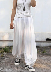 2019 fall women silk linen pants plus size white wide leg pants - SooLinen