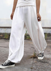 2019 fall women silk linen pants plus size white wide leg pants - SooLinen