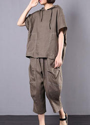 2019 gray cotton linen loose hooded tops and women harem pants two pieces - SooLinen