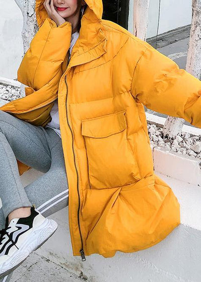 2019 oversized down jacket big pockets winter outwear yellow hooded womens coats - SooLinen