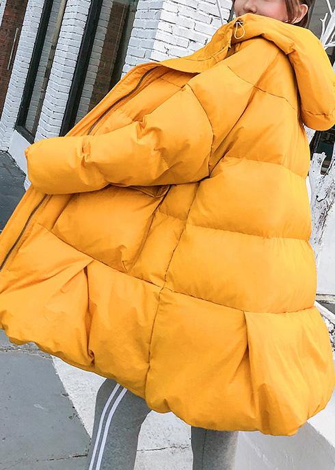 2019 oversized down jacket big pockets winter outwear yellow hooded womens coats - SooLinen