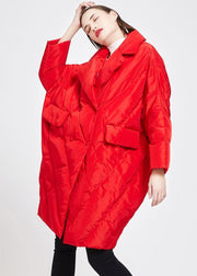 2019 plus size down jacket Notched collar Jackets red cloak down coat winter - SooLinen