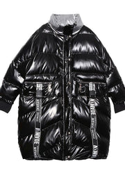 2019 plus size down jacket high neck winter coats black patchwork women parka - SooLinen