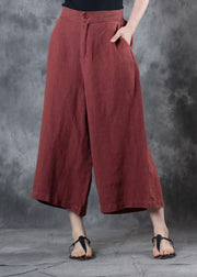 2019 red loose linen pants fall women pockets wide leg pants - SooLinen