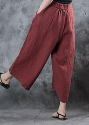 2019 red loose linen pants fall women pockets wide leg pants - SooLinen