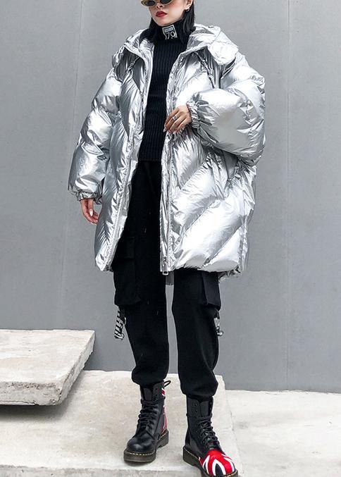 2019 silver Parkas for women oversized down jacket winter outwear hooded - SooLinen