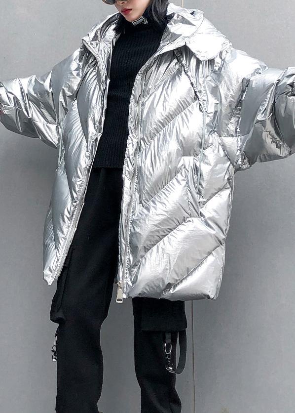 2019 silver Parkas for women oversized down jacket winter outwear hooded - SooLinen