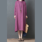 2024 spring new red linen shirt dress casual plus size long sleeve maxi dress