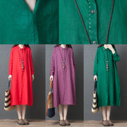 2024 spring new red linen shirt dress casual plus size long sleeve maxi dress