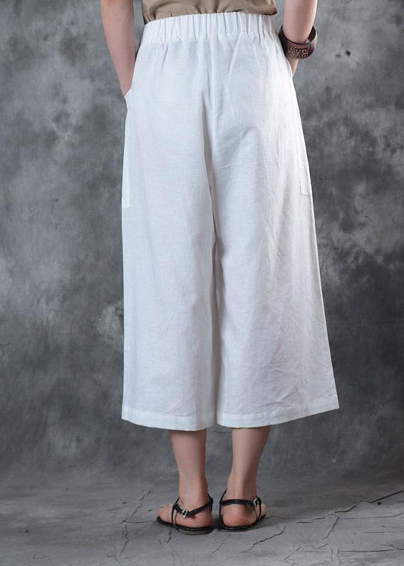 2019 women linen pants loose elastic waist crop white pants - SooLinen