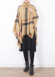 2019 yellow original cloak shawl plaid high neck oversize sweater - SooLinen