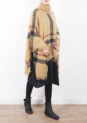 2019 yellow original cloak shawl plaid high neck oversize sweater - SooLinen