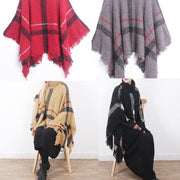 2019 yellow original cloak shawl plaid high neck oversize sweater - SooLinen