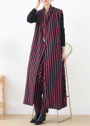 2021 autumn and winter new style leisure long red striped waistcoat waist waist pants suit - SooLinen