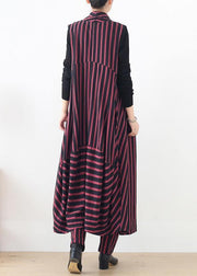 2021 autumn and winter new style leisure long red striped waistcoat waist waist pants suit - SooLinen