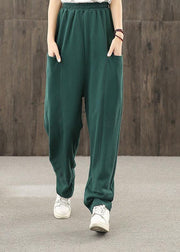 2021 autumn big pocket elastic waist green casual pants - SooLinen